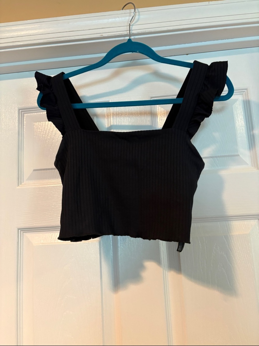 Free People Movement Ribbed Ruffle-Shoulder Crop Top